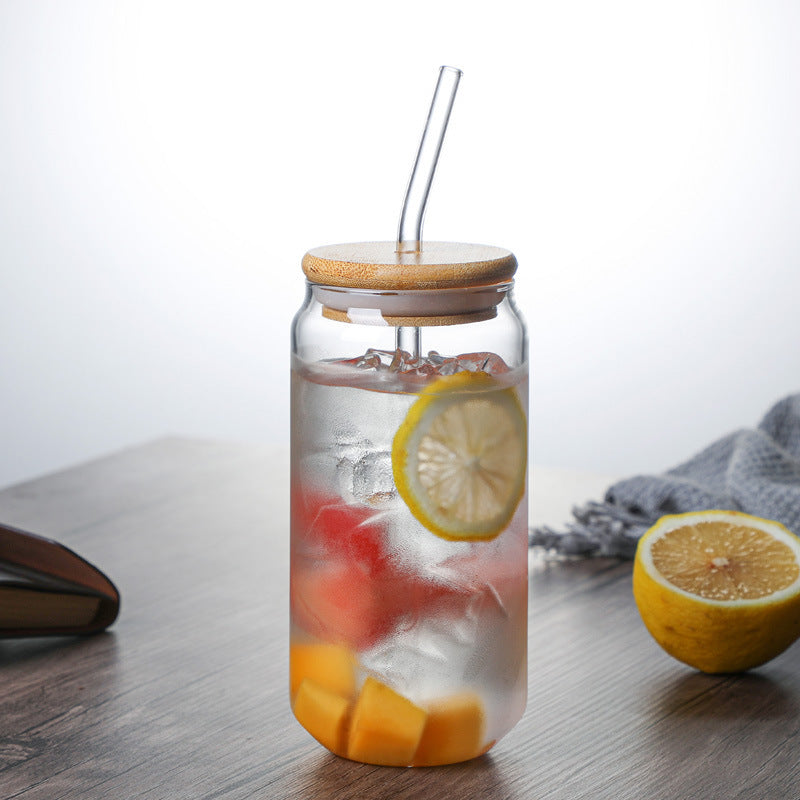 16oz Aesthetic Glass Cup with Bamboo Lid & Straw – Heat-Resistant Borosilicate Tumbler