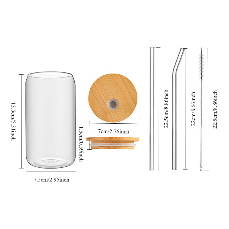 16oz Aesthetic Glass Cup with Bamboo Lid & Straw – Heat-Resistant Borosilicate Tumbler