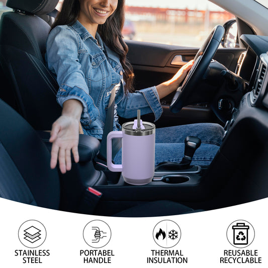 Stainless Steel Tumbler with Handle & Straw
